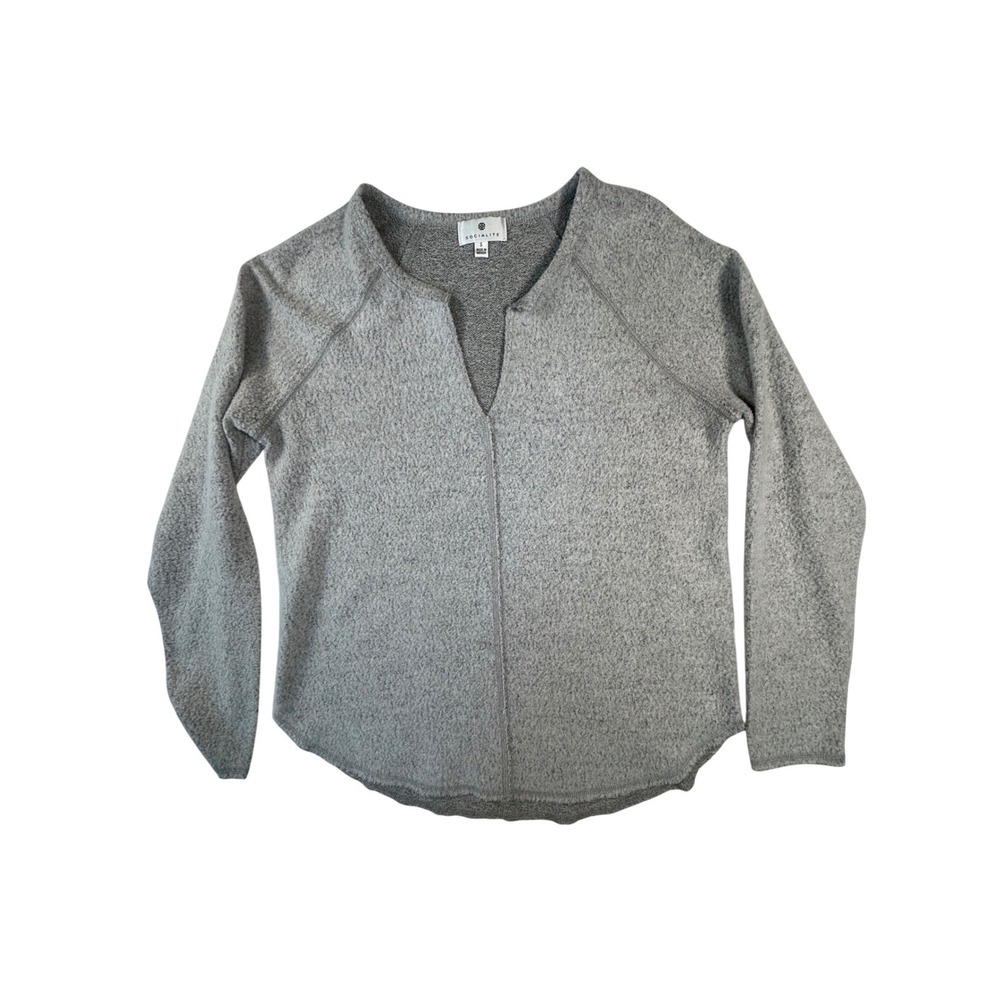 Socialite Split Neck Knit Top Womens Small Gray Long Sleeve Pullover KTP608660-N